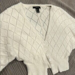 Forever 21 Off-White Diamond Pointelle V-Neck Button Cardigan